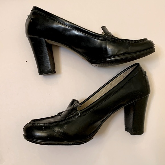 Michael Michael Kors Black Leather Penny Loafer Heels Size 9
